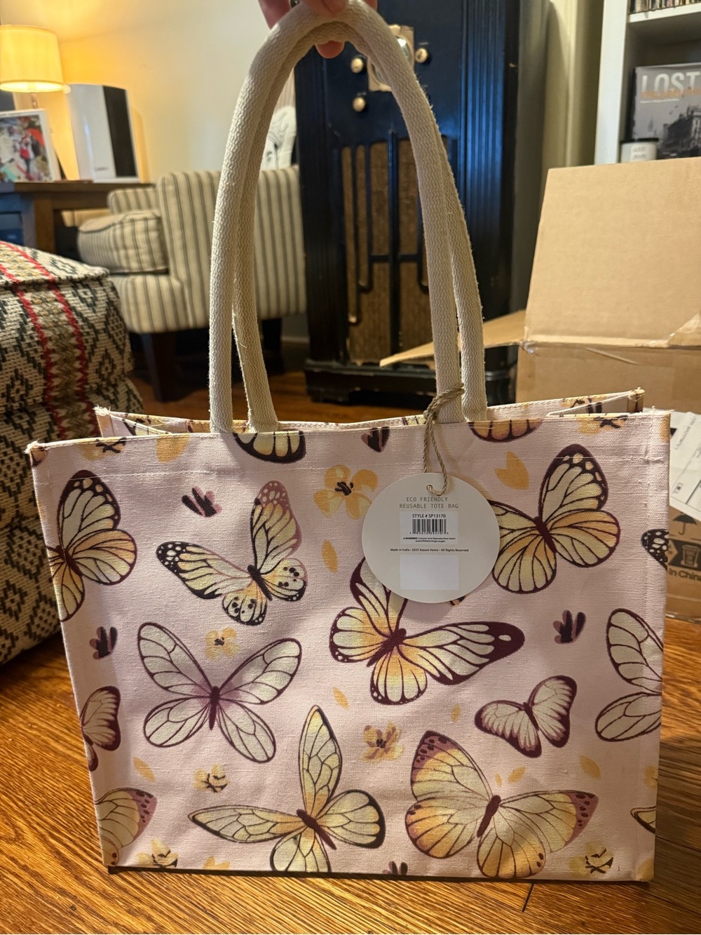 Butterfly Print Tote Bag - Pink